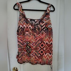 Red and Orange Geometric Tank Top By MBLM
